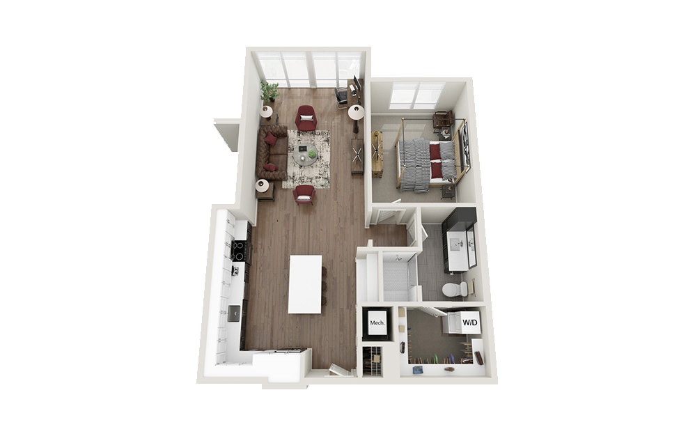 A5 - 1 bedroom floorplan layout with 1 bath and 857 square feet.