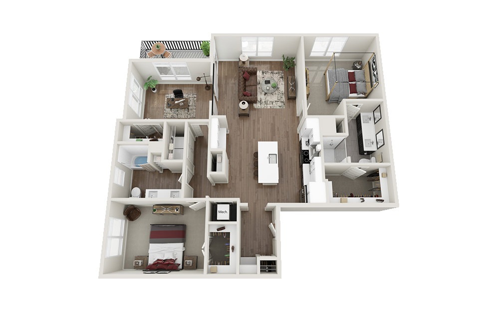 C2 - 2 bedroom floorplan layout with 2 baths and 1495 square feet.