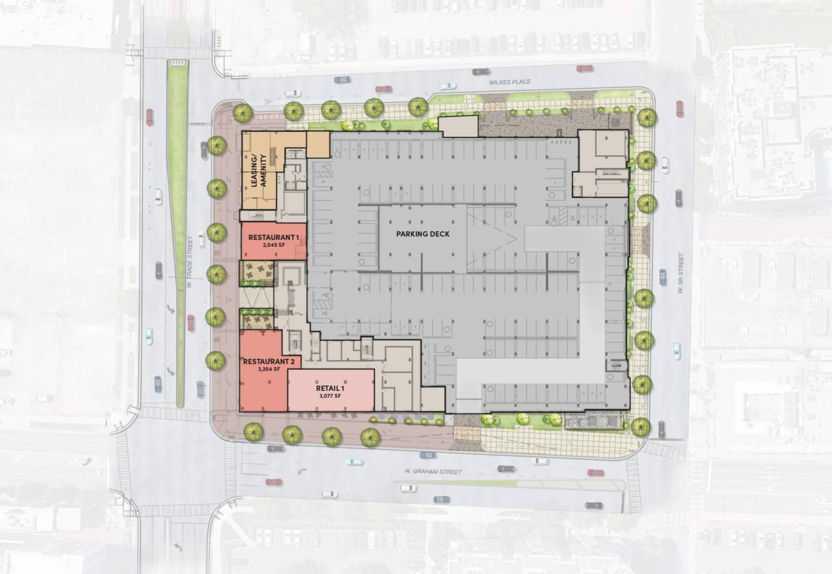 500 West Trade Apartments in Charlotte, NC map of retail rental space