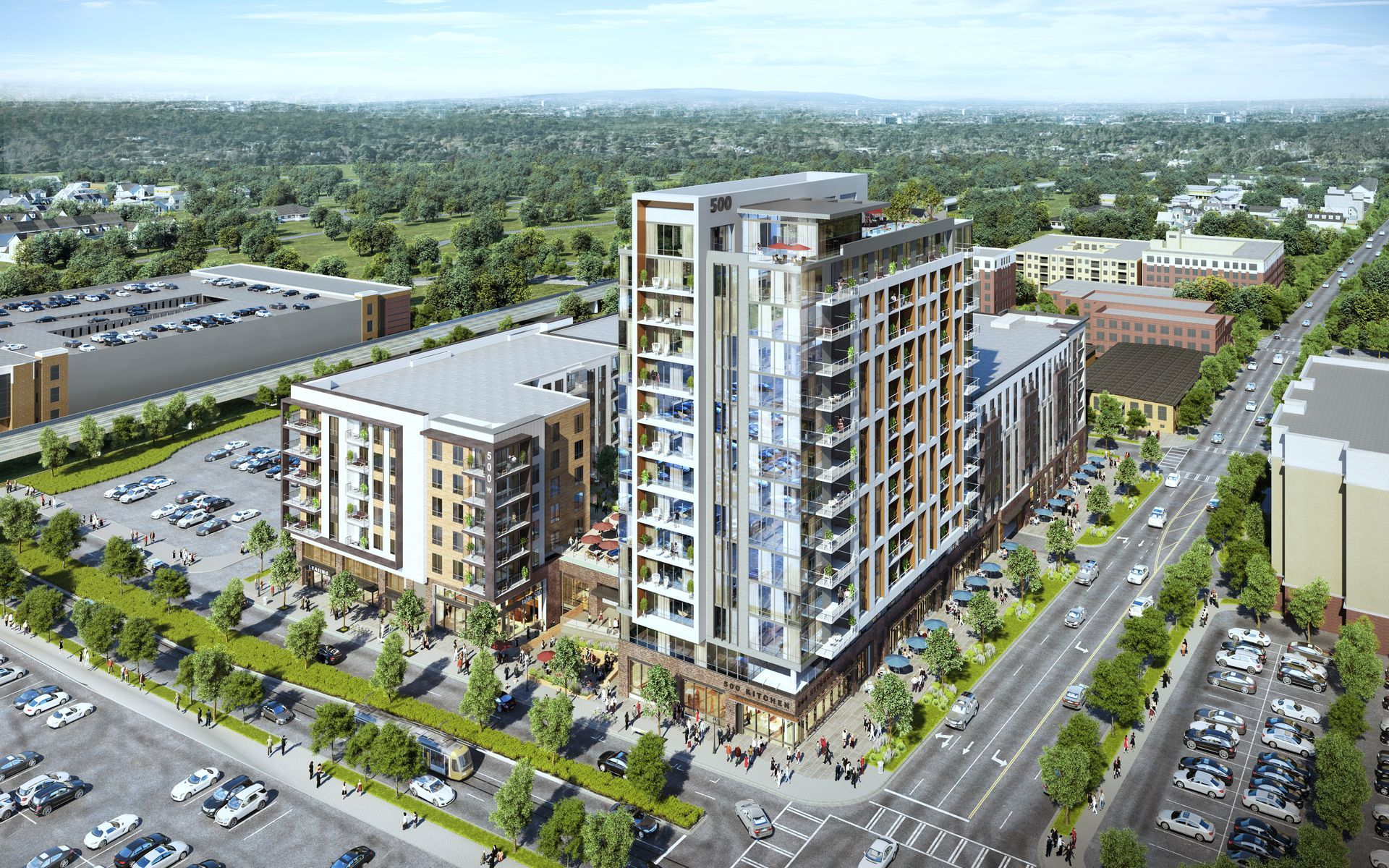500 West Trade Apartments pet friendly community with dog and cat cuddling