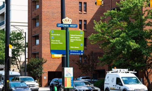 500 West Trade apartments neighborhood street sign